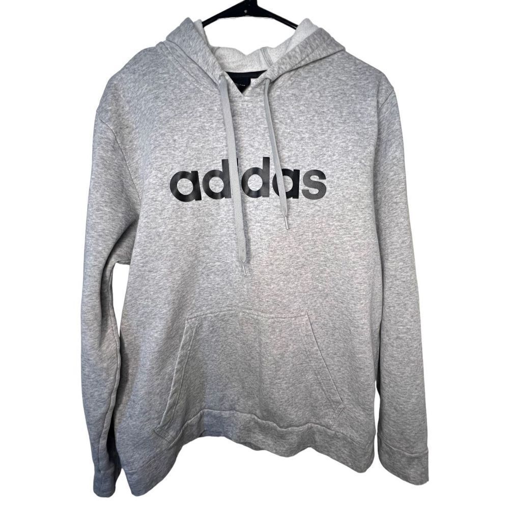 Adidas Basic Grey Hoodie With Black “Adidas” Writing, Pocket On Front